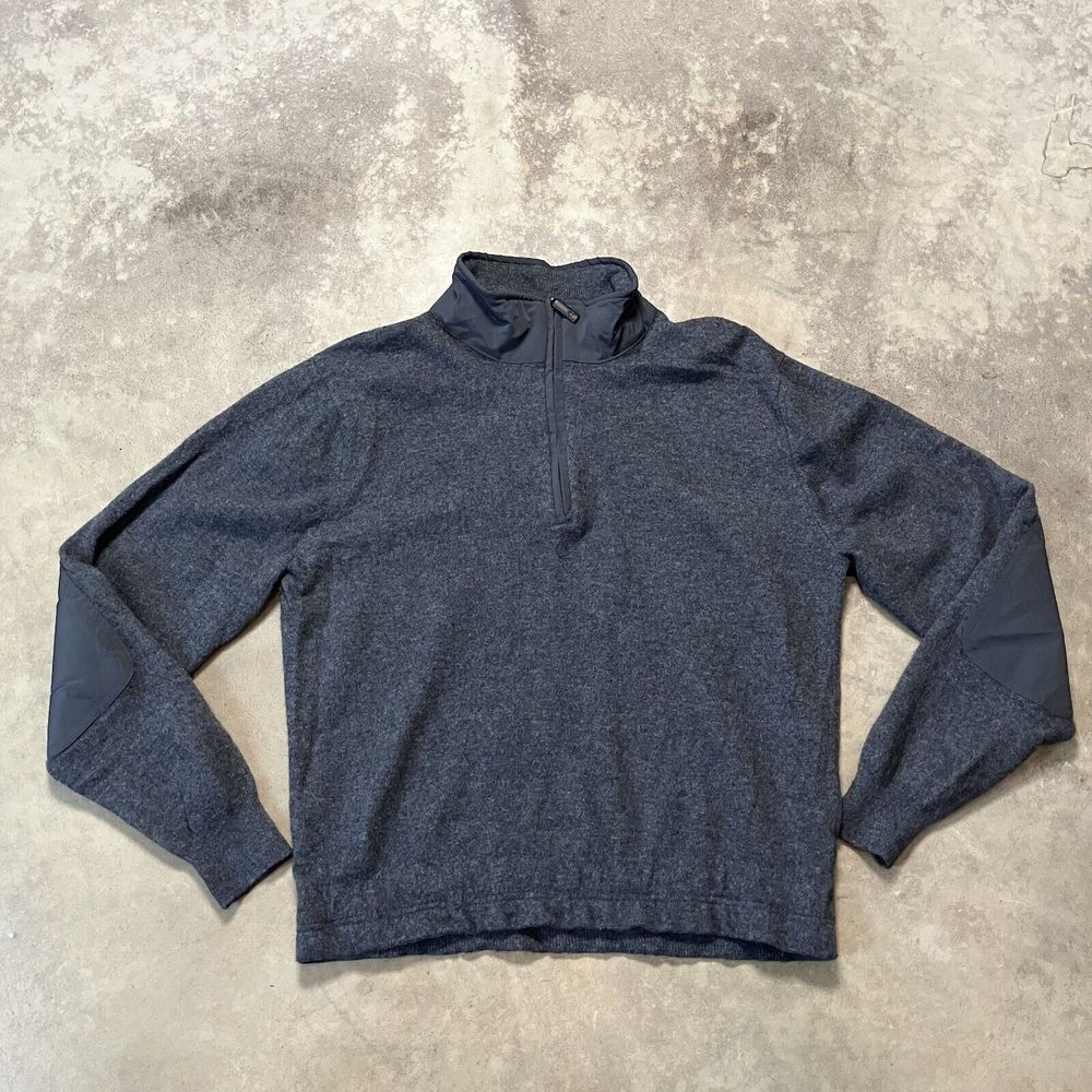 Orvis Sweater Mens Medium Gray 1/4 Zip Soft Elbow Patch Pullover Mock Neck